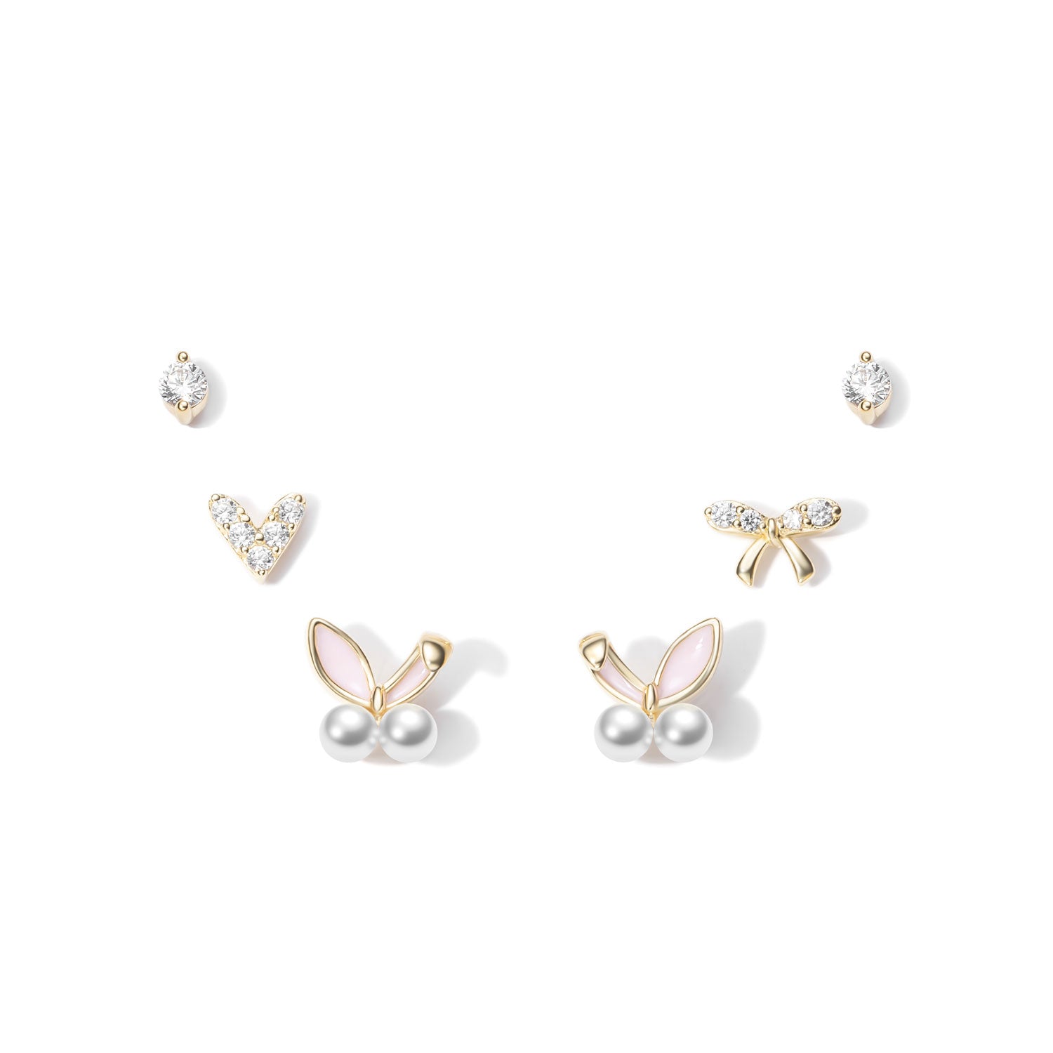 Pack Ear Stack Plata de Ley, Zirconia, Corazón, Lazo & Bunny
