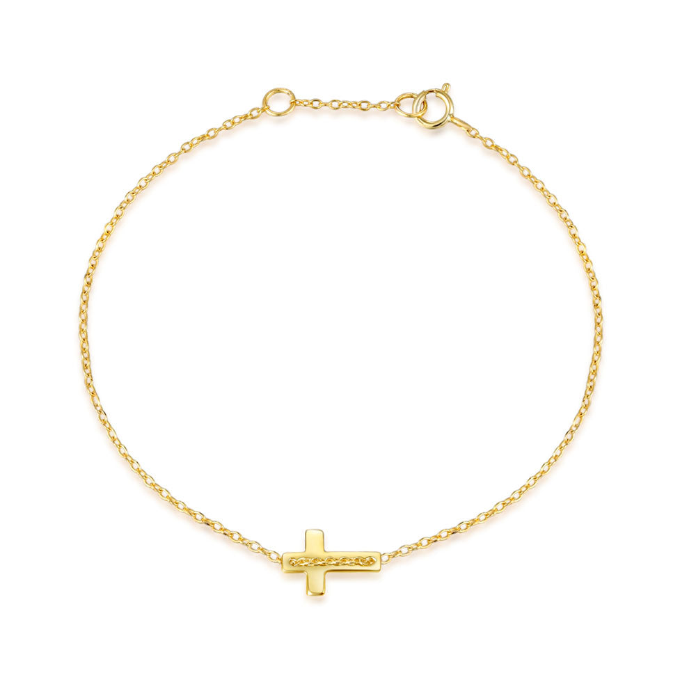 Pulsera Cadena Cruz Lateral · Plata bañada en oro