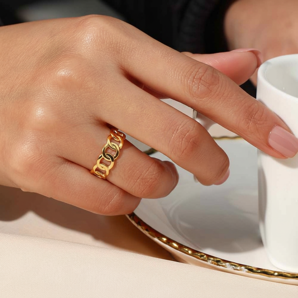 Anillo Cadena con uñas nude rosado